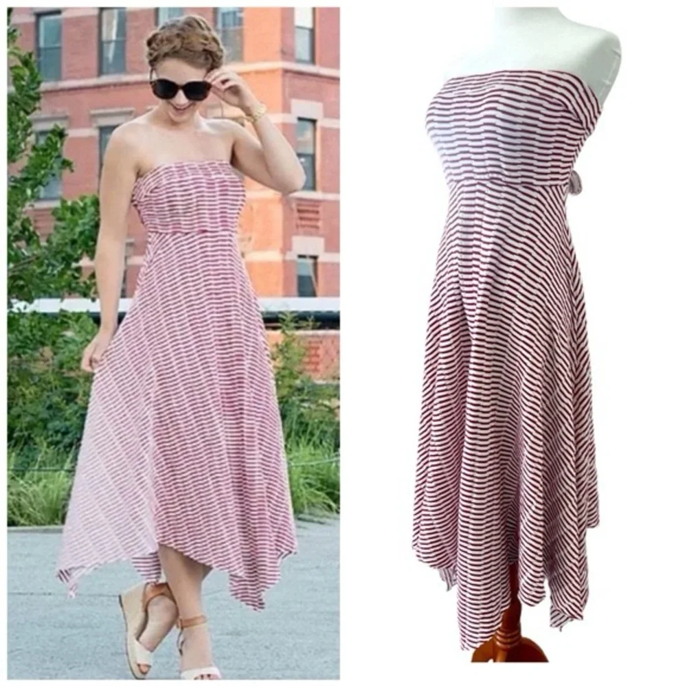 Anthropologie Maeve Caleta Striped Strapless handkerchief hem dress - Picture 9 of 9